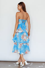 Outshine Strapless Tiered Midi Dress Floral Blue
