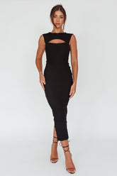 Osaka Lace-Up Back Midi Dress Black
