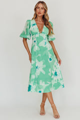 Elias Puff Sleeve Midi Dress Green