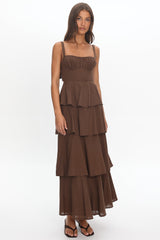 Provence Bloom Tiered Maxi Dress Chocolate
