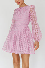 Tatiana Long Sleeve Plaid Mini Dress Lilac