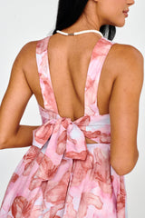 New Horizons Square Neckline Tied Mini Dress Pink