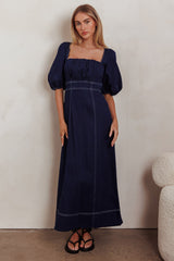 Sibille Puff Sleeve Maxi Dress Denim Indigo