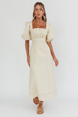 Sibille Puff Sleeve Contrast Stitch Dress Butter