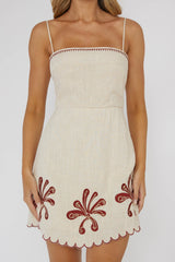 Carsyn Flower Embroidery Mini Dress Oat