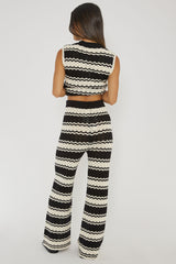 Maysah Elastic Waist Crochet Pants Black/White