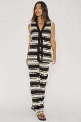 Maysah Button-Up Crochet Top Black/White