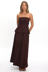 Synthia Peplum Waist Maxi Dress Chocolate