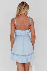Daydream Shirred Bust Frill Trim Mini Dress Ice Blue
