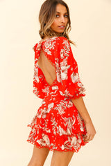 Hali Keyhole Back Circle Trim Dress Tropical Print Red