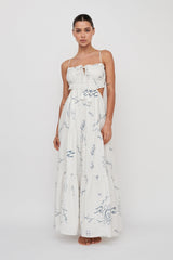 Eyona Cut-Out Back Tie Maxi Dress Print Cream Blue