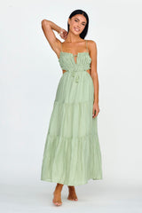 Eyona Cut-Out Waist Tie Maxi Dress Sage