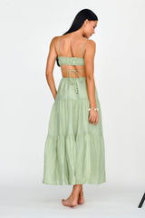 Eyona Cut-Out Waist Tie Maxi Dress Sage