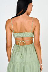 Eyona Cut-Out Waist Tie Maxi Dress Sage