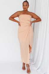 Last Looks Strapless Wrap Midi Dress Peach