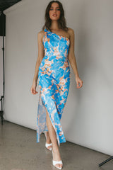 Portland One-Shoulder Maxi Dress Floral Blue