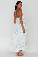Catalina Tiered Ruffle Maxi Dress White Blue