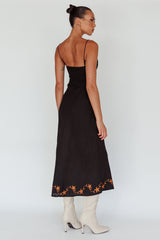 Star Garden Embroidered Midi Dress Black