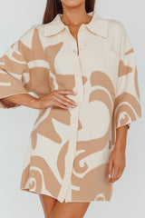 Nalani Button Up Knit Shirt Dress Sand/Wood