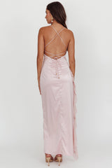 Katarina Satin Ruffle Hem Maxi Dress Cheek
