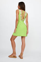 Cozumel V-Neck Embroidered Mini Dress Lime