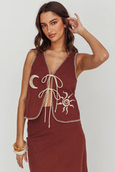 Dose Of Sunshine Blanket Stitch Vest Top Chocolate