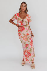 La Vie Tied Bust Crop Top Floral Peach