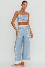 Briar Floral Wide Leg Pants Beige Blue