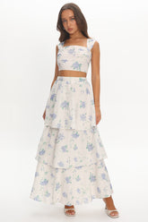 Dixon Tiered Maxi Skirt Floral Beige