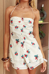 Peach Orchard Halter Top Floral Beige