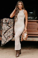 Fresh Tides Sleeveless Crochet Maxi Dress (Natural)