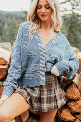 Just Sunday Knit Vintage Print Cardigan (Blue)