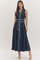 Whitney Contrast Belted Midi Dress