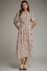 Camille Striped Ring Belt Midi Dress