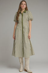Whitney Gingham Puff Sleeve Midi Dress