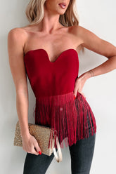 Diva On Duty Asymmetric Fringe Top (Burgundy)
