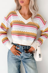 Girly Things Striped V Neck Sweater (Ivory/Multi)