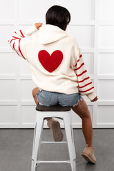 Love At Home Heart Striped Knit Hoodie (Ivory)