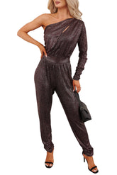 Give Your Love One Shoulder Sparkle Jumpsuit (Red)