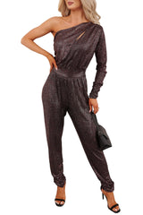 Give Your Love One Shoulder Sparkle Jumpsuit (Red)