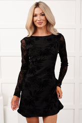 Flirty Rush Floral Long Sleeve Mini Dress (Black)