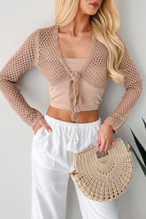 Riding Free Front Tie Crochet Top (Taupe)