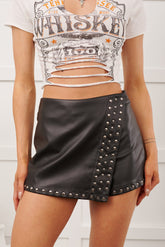 All For Me Faux Leather Studded Mini Skort (Black)