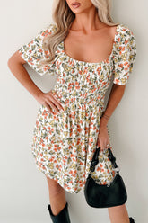 Pink Skies Floral Mini Dress (Cream)