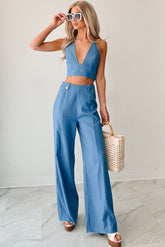 Blush Hour Halter Top & Pants Set (Denim Blue)