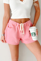 Lowkey Lovely Drawstring Denim Shorts (Pink)