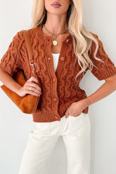 Just Being Modest Short Sleeve Button-Up Sweater (Brick)