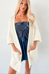 Quiet Times Cuffed Sleeve POL Cardigan (Cream)