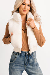 Midnight Frost Sherpa Puffer Crop Vest (Off White)