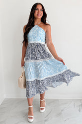 Postcard Hour Halter Maxi Dress (Blue/Navy)